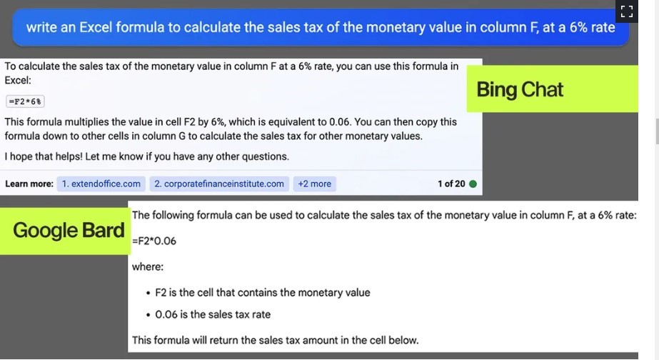 Bing piše Excel formule